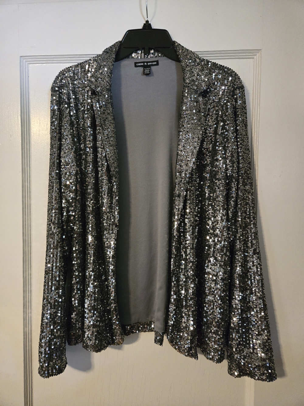 Cable & Gauge Silver Sequin Open-Front Jacket
